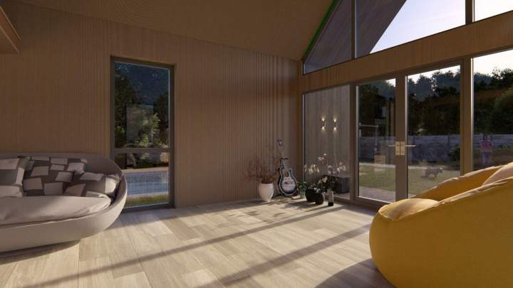 The Delta house offers a peaceful living environment, designed to combine comfort, light, and tranquility in a warm space.