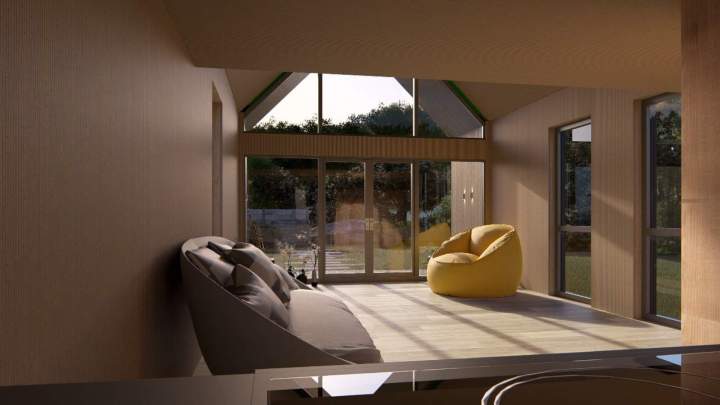 The Delta house offers a peaceful living environment, designed to combine comfort, light, and tranquility in a warm space.