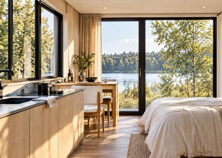 Studio scandinave au bord du lac